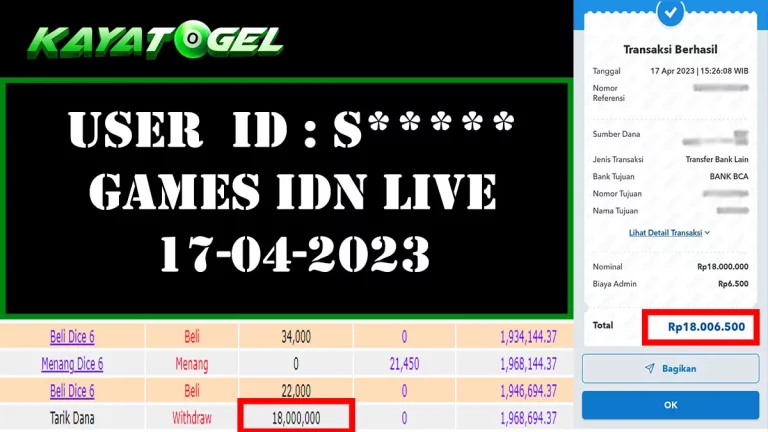 IDN LIVE  sebesar Rp 18.000.000 LUNAS tanggal 17-04-2023